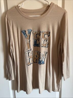 Cato Beige 3/4 Length Sleeve Tee with 'Yee Haw' Graphic